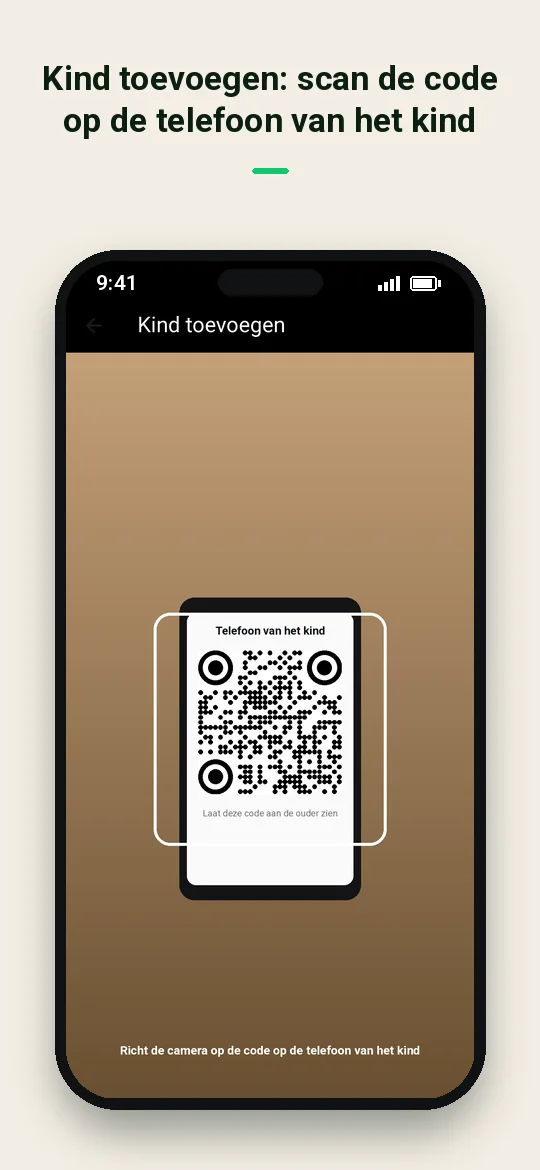 Kind toevoegen: scan de code op de telefoon van het kind — Haydai