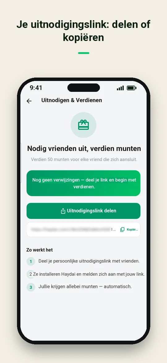 Je uitnodigingslink: delen of kopiëren — Haydai