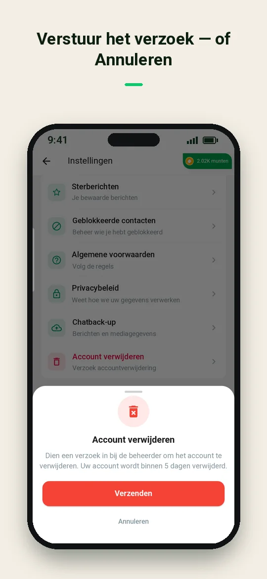 Verstuur het verzoek — of Annuleren — Haydai