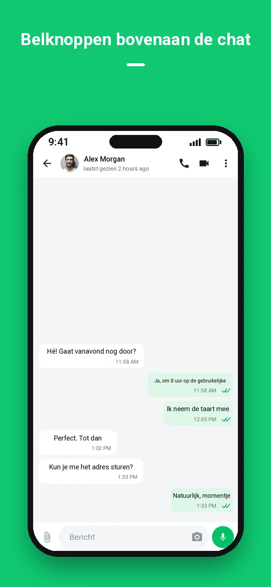 Belknoppen bovenaan de chat — Haydai