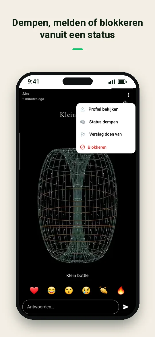 Dempen, melden of blokkeren vanuit een status — Haydai