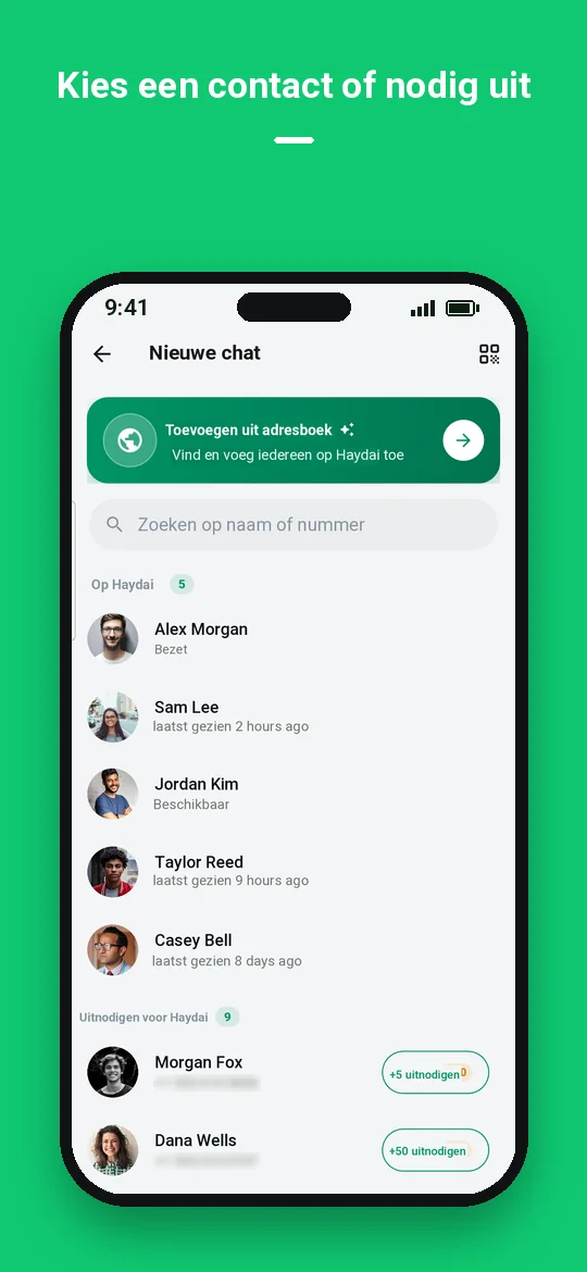 Kies een contact of nodig uit — Haydai