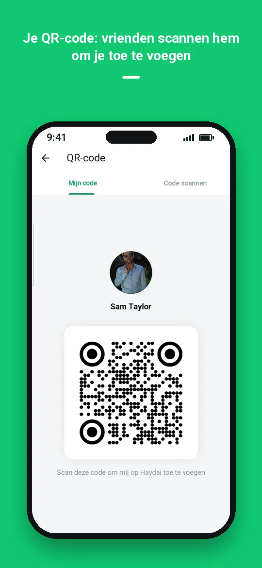 Je QR-code: vrienden scannen hem om je toe te voegen — Haydai