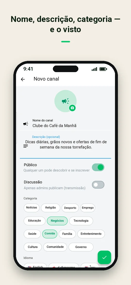 Nome, descrição, categoria — e o visto — Haydai