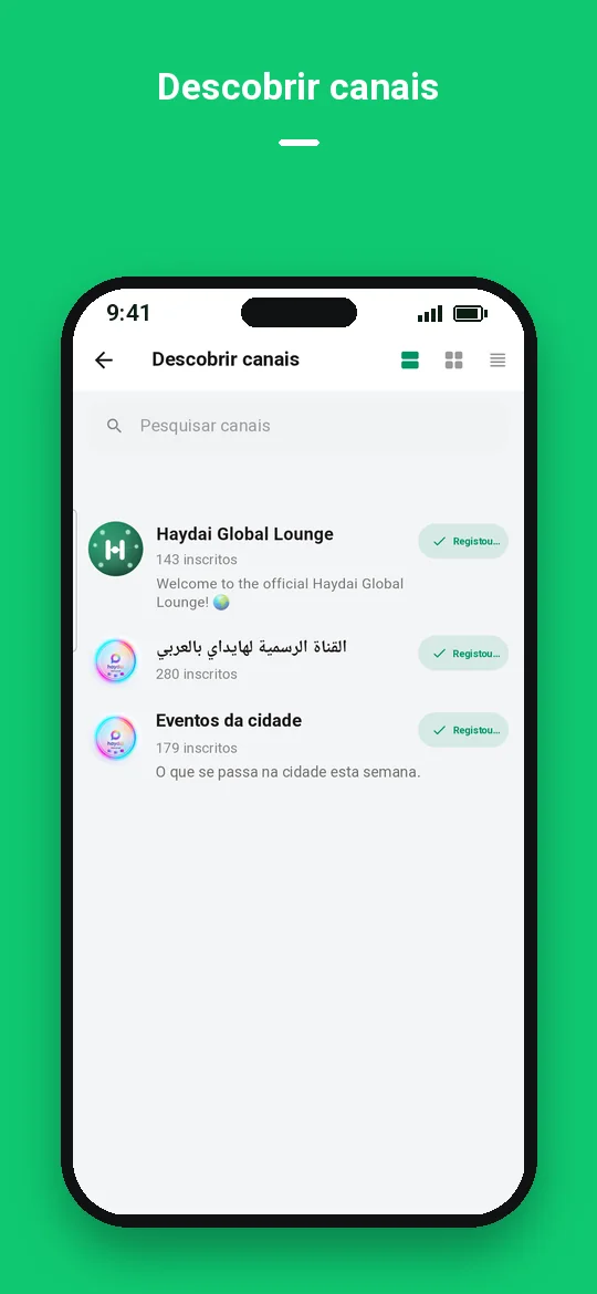 Descobrir canais — Haydai