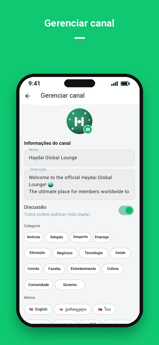 Gerenciar canal — Haydai
