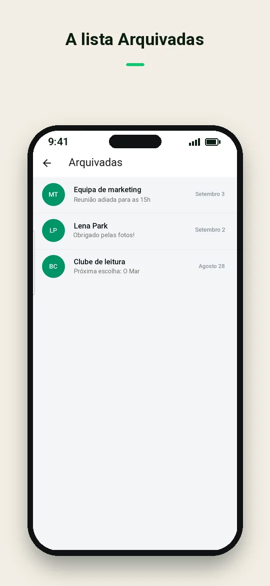 A lista Arquivadas — Haydai