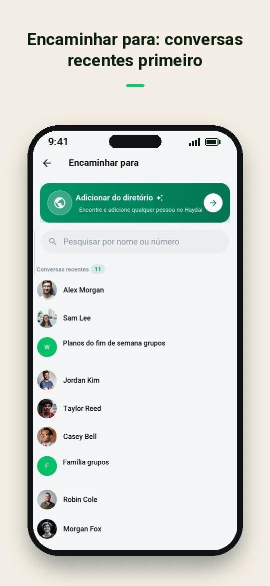 Encaminhar para: conversas recentes primeiro — Haydai