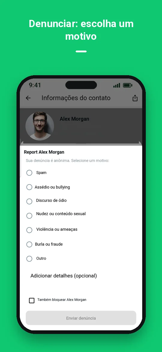 Denunciar: escolha um motivo — Haydai