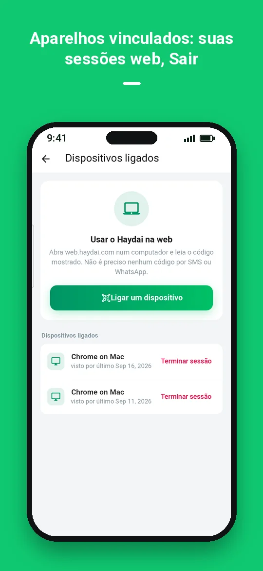 Aparelhos vinculados: suas sessões web, Sair — Haydai
