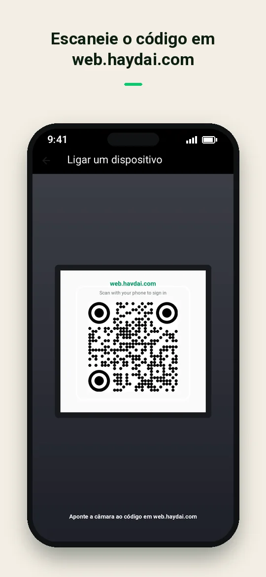Escaneie o código em web.haydai.com — Haydai