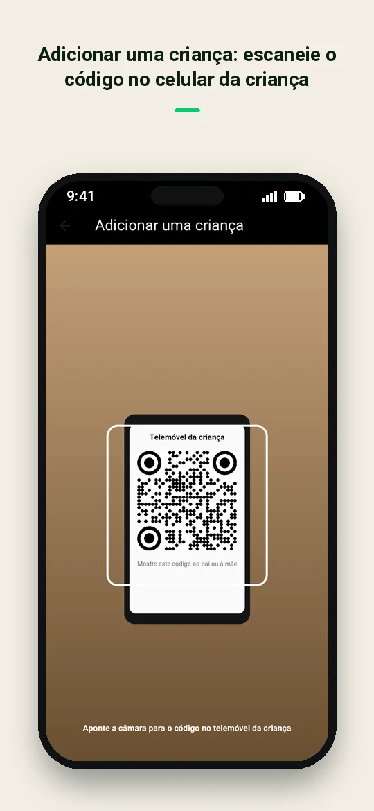 Adicionar uma criança: escaneie o código no celular da criança — Haydai