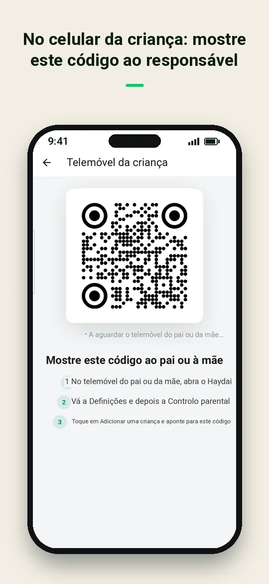 No celular da criança: mostre este código ao responsável — Haydai