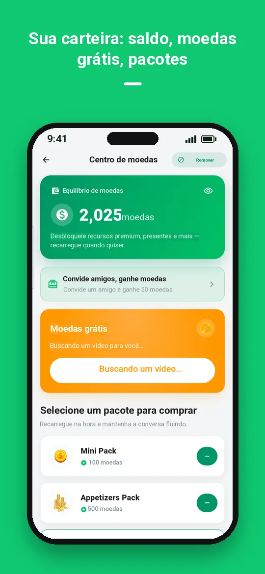 Sua carteira: saldo, moedas grátis, pacotes — Haydai