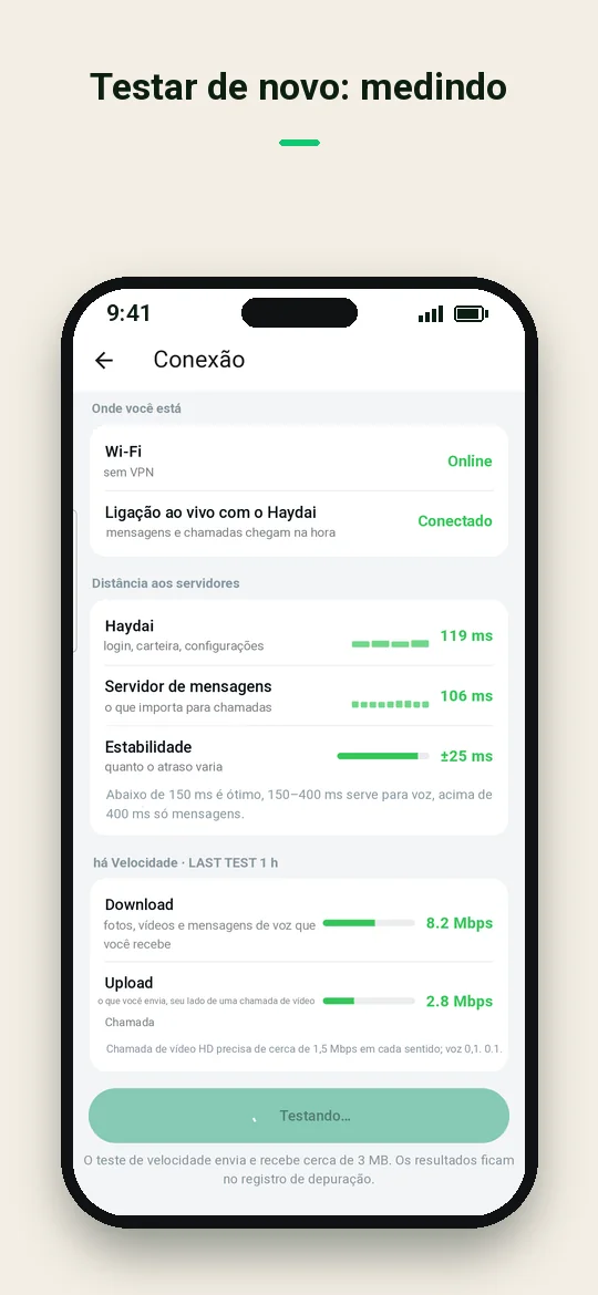 Testar de novo: medindo — Haydai