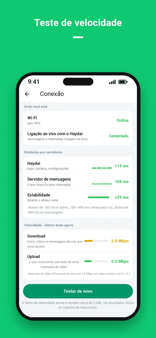 Teste de velocidade — Haydai