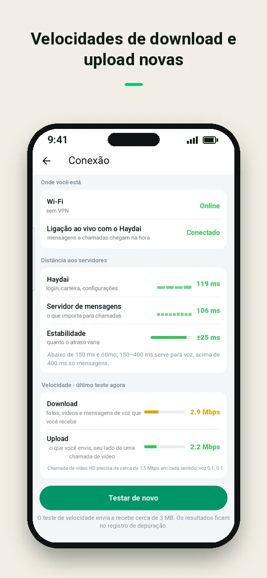Velocidades de download e upload novas — Haydai