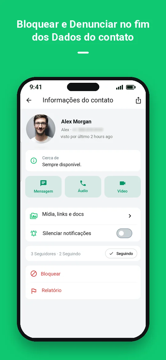 Bloquear e Denunciar no fim dos Dados do contato — Haydai
