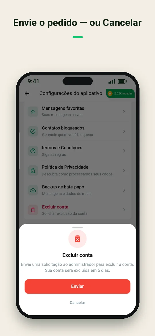 Envie o pedido — ou Cancelar — Haydai
