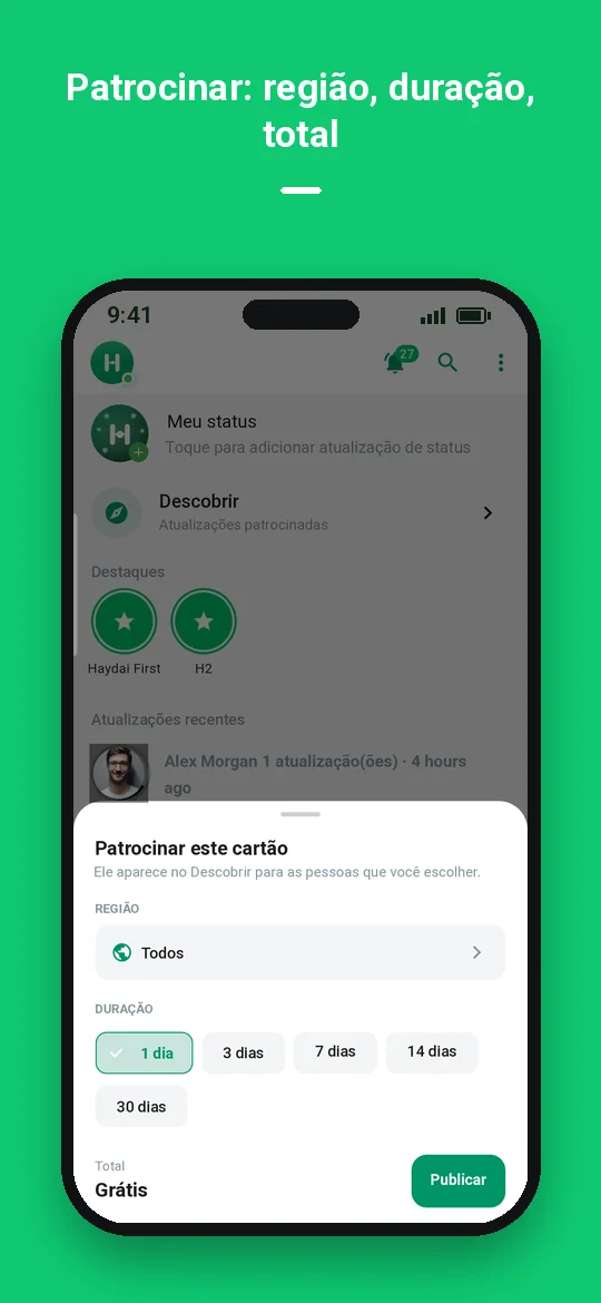 Patrocinar: região, duração, total — Haydai