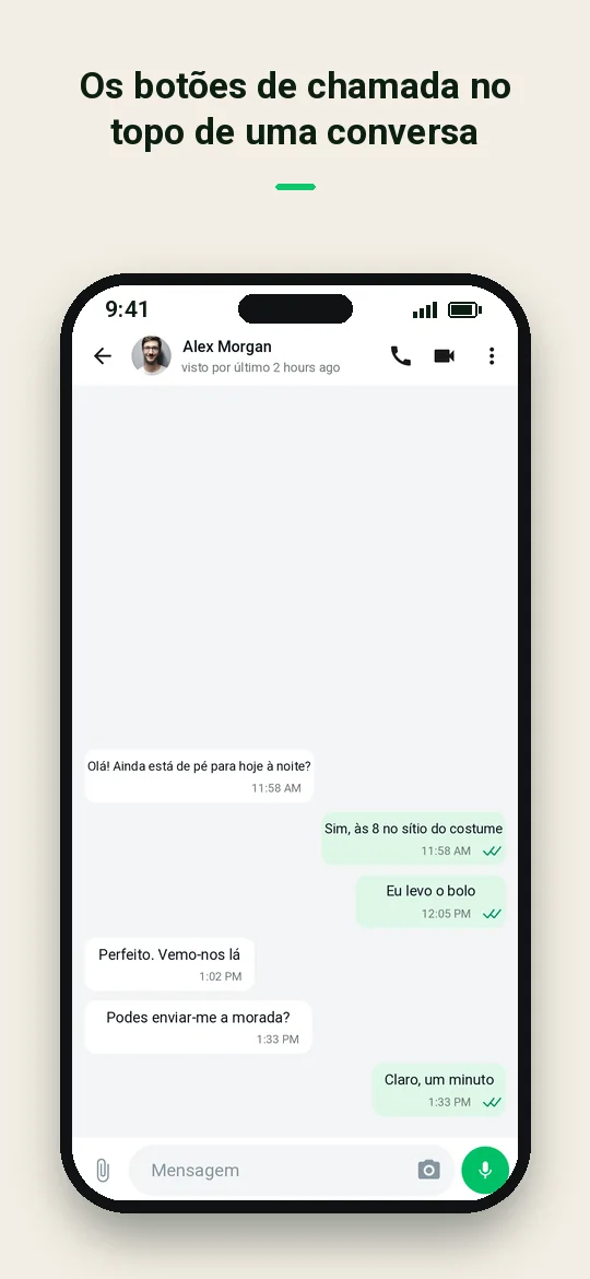 Os botões de chamada no topo de uma conversa — Haydai