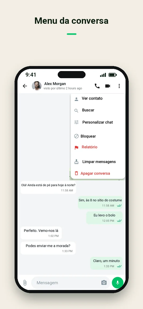 Menu da conversa — Haydai