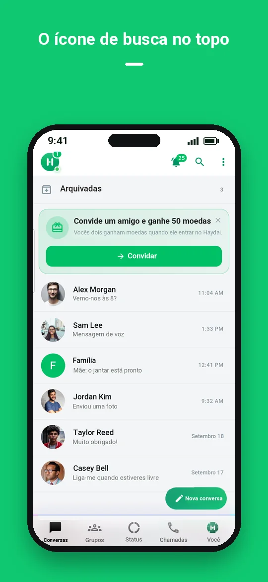 O ícone de busca no topo — Haydai