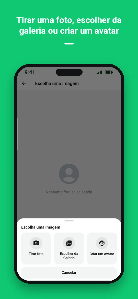 Tirar uma foto, escolher da galeria ou criar um avatar — Haydai