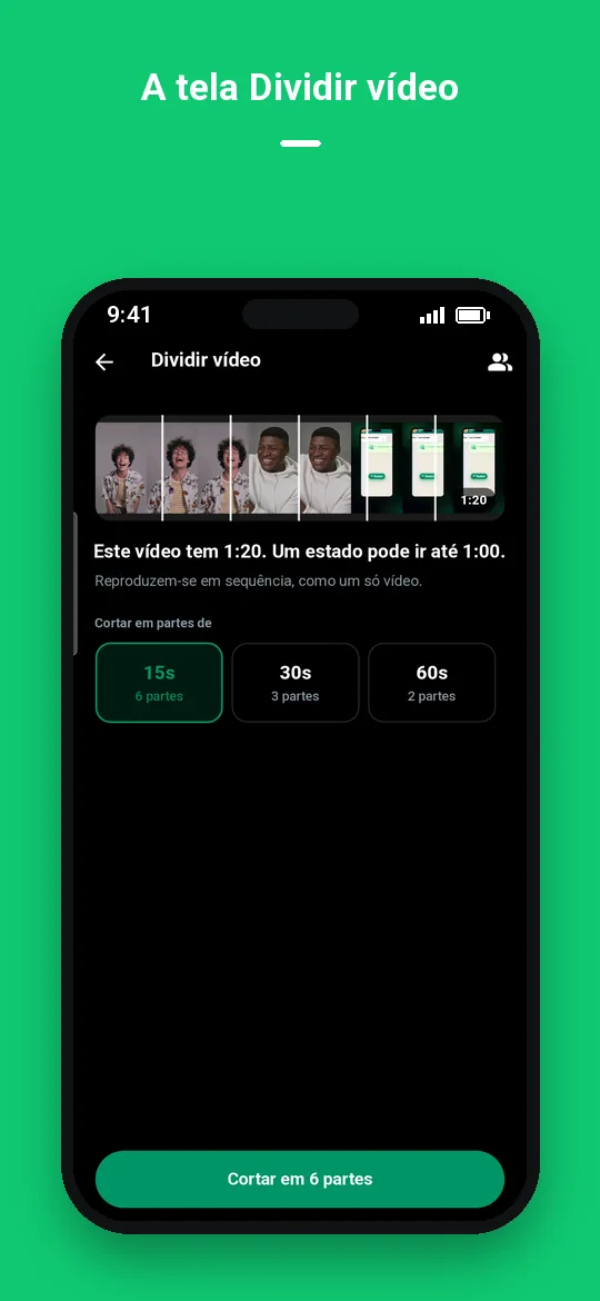 A tela Dividir vídeo — Haydai