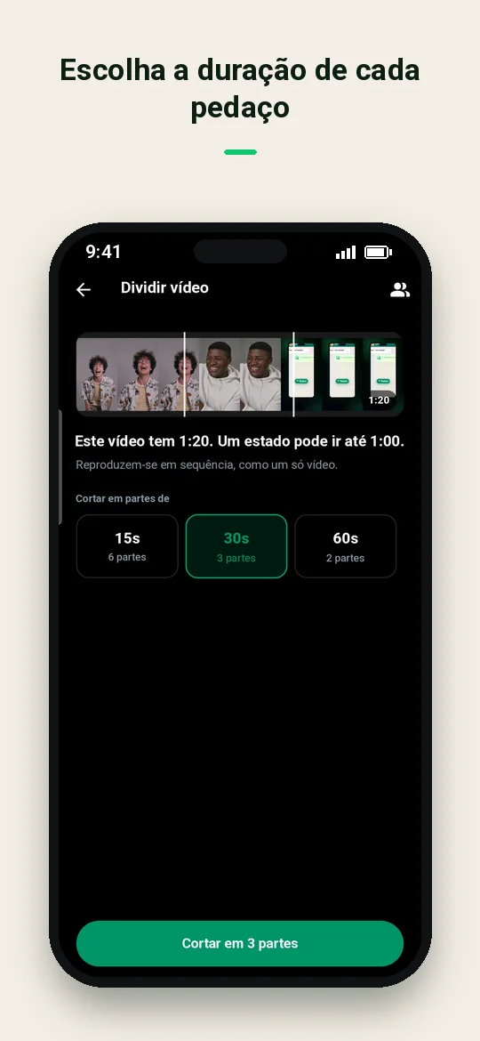 Escolha a duração de cada pedaço — Haydai