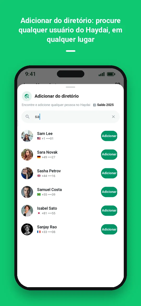 Adicionar do diretório: procure qualquer usuário do Haydai, em qualquer lugar — Haydai