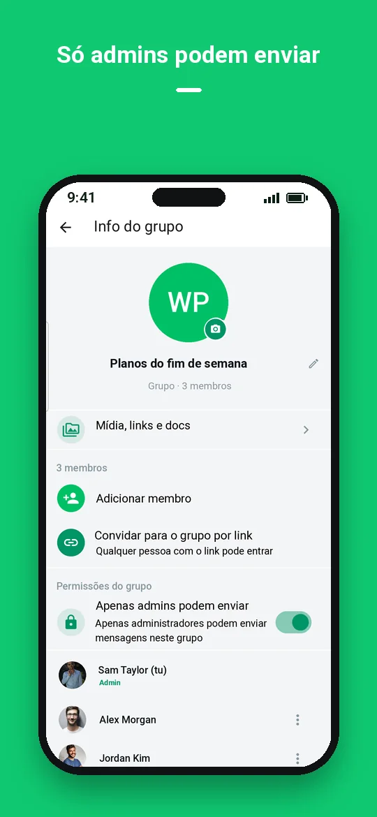 Só admins podem enviar — Haydai