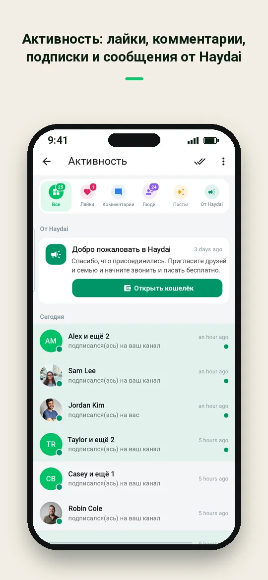 Активность: лайки, комментарии, подписки и сообщения от Haydai — Haydai