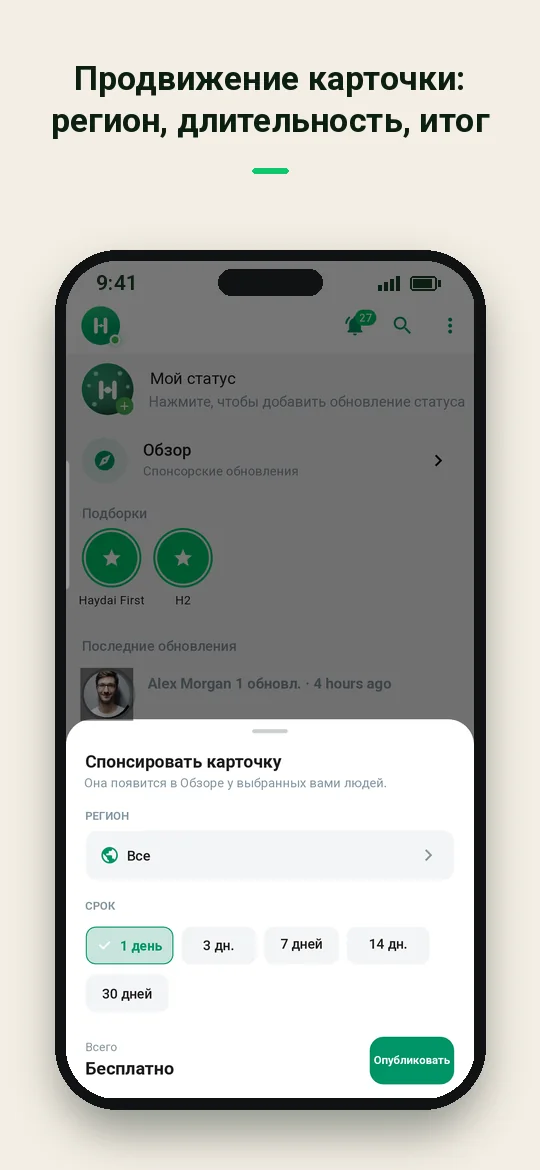 Продвижение карточки: регион, длительность, итог — Haydai