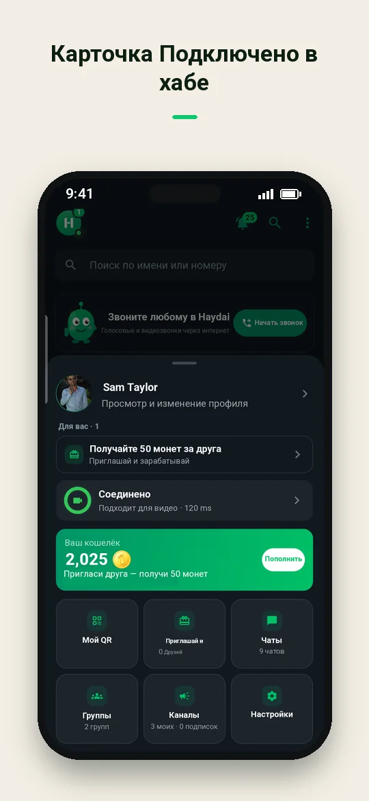 Карточка Подключено в хабе — Haydai