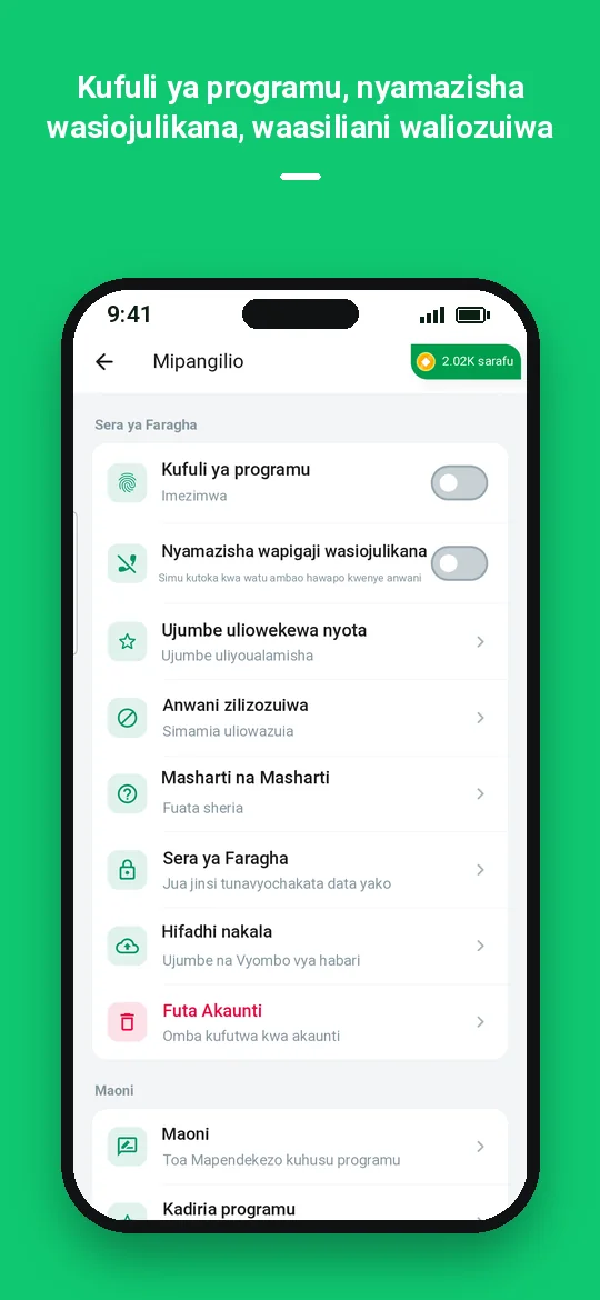 Kufuli ya programu, nyamazisha wasiojulikana, waasiliani waliozuiwa — Haydai