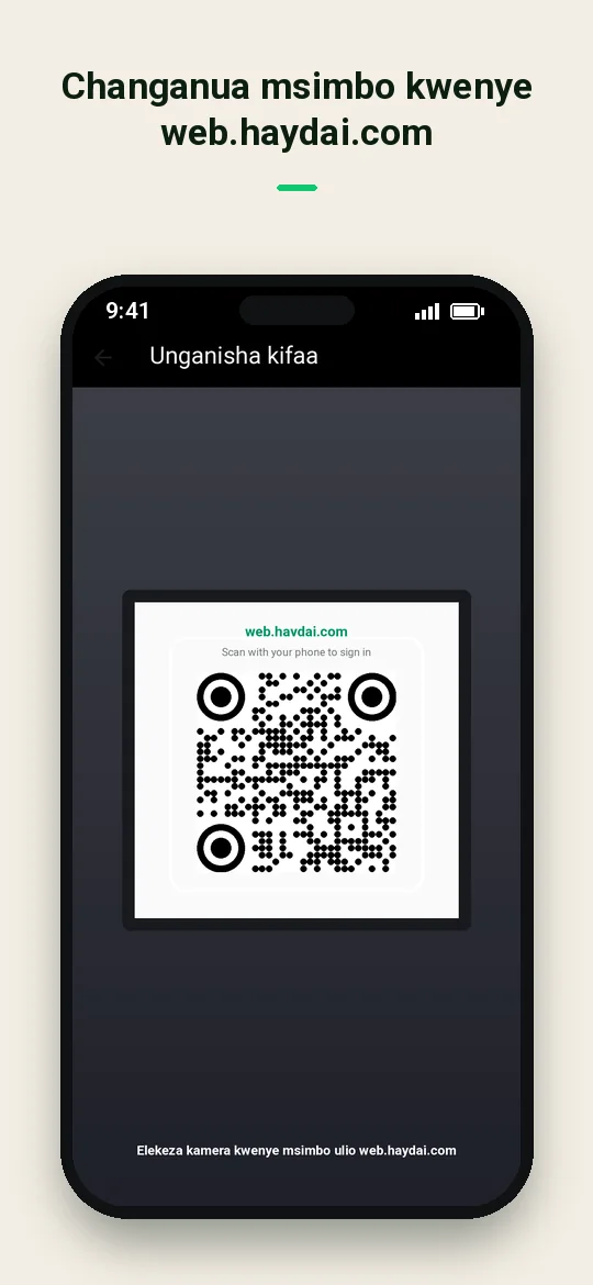Changanua msimbo kwenye web.haydai.com — Haydai