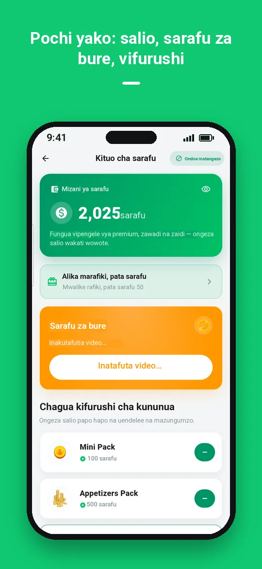 Pochi yako: salio, sarafu za bure, vifurushi — Haydai
