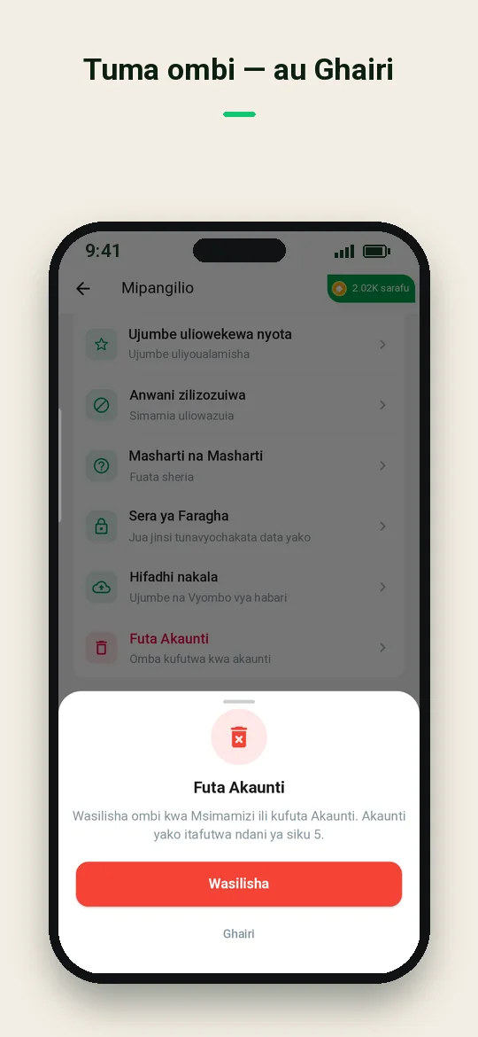 Tuma ombi — au Ghairi — Haydai