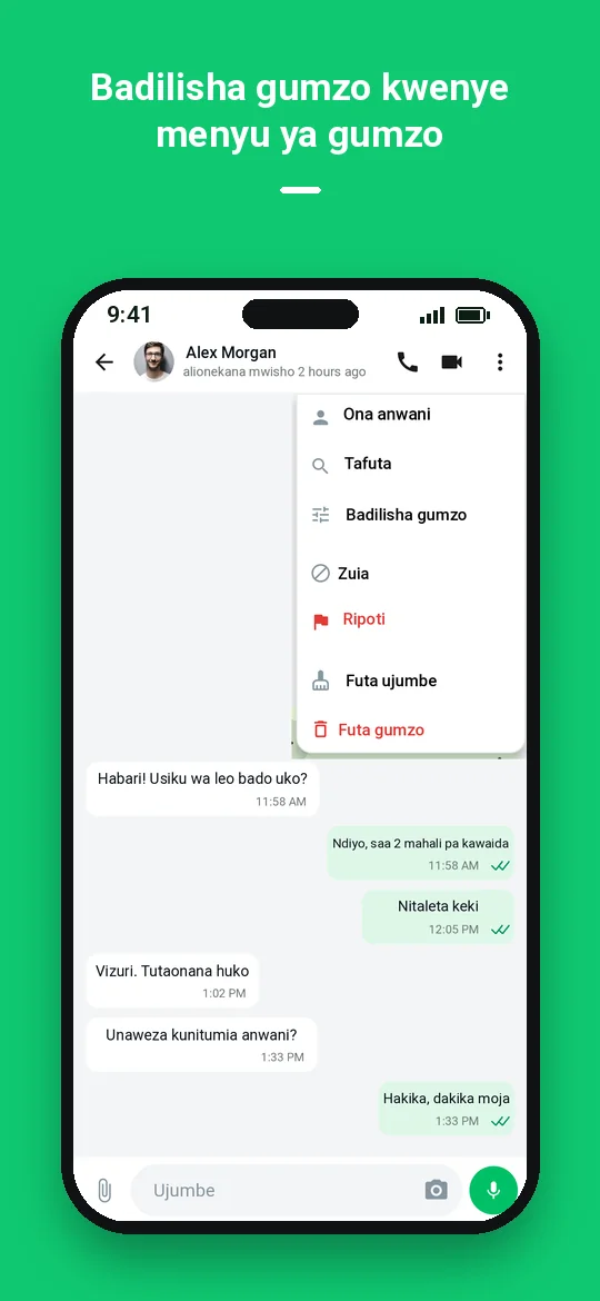 Badilisha gumzo kwenye menyu ya gumzo — Haydai