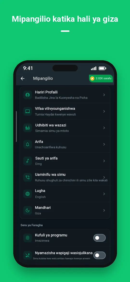 Mipangilio katika hali ya giza — Haydai