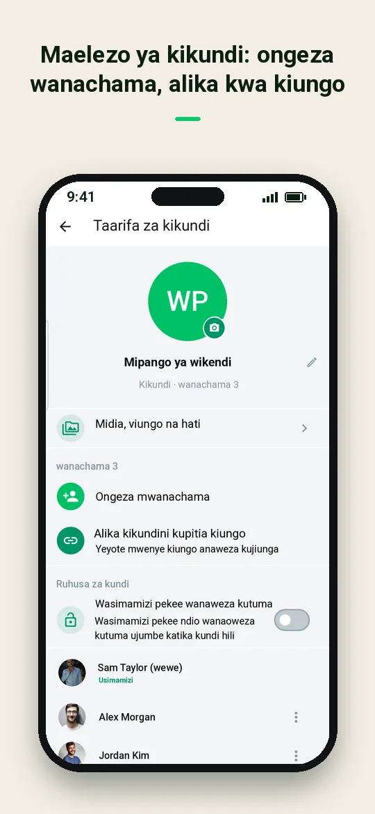 Maelezo ya kikundi: ongeza wanachama, alika kwa kiungo — Haydai