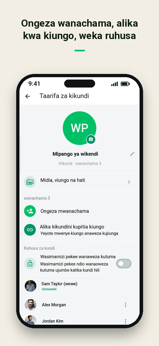 Ongeza wanachama, alika kwa kiungo, weka ruhusa — Haydai
