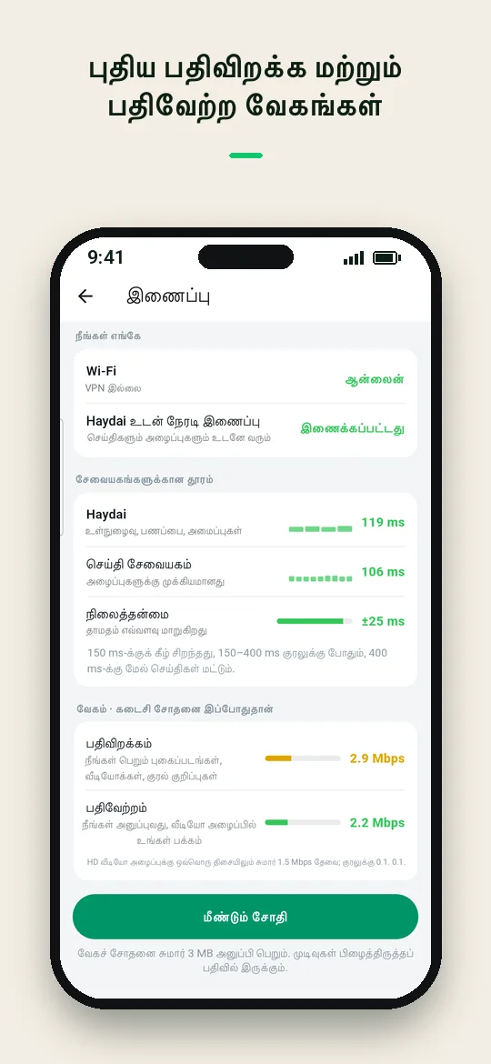 புதிய பதிவிறக்க மற்றும் பதிவேற்ற வேகங்கள் — Haydai