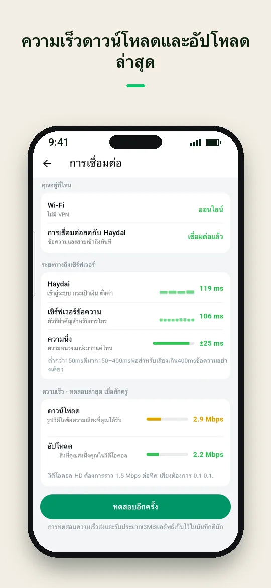 ความเร็วดาวน์โหลดและอัปโหลดล่าสุด — Haydai