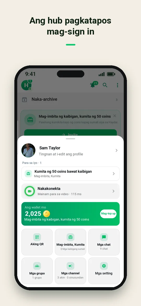 Ang hub pagkatapos mag-sign in — Haydai