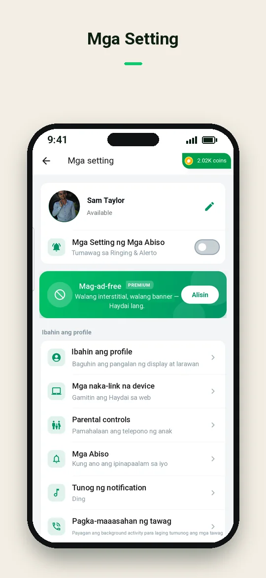 Mga Setting — Haydai