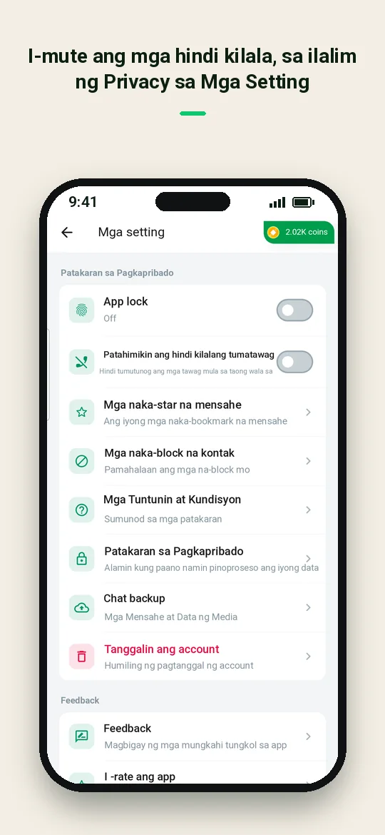 I-mute ang mga hindi kilala, sa ilalim ng Privacy sa Mga Setting — Haydai