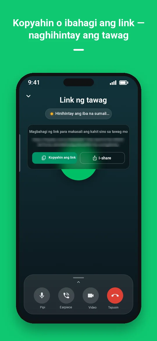 Kopyahin o ibahagi ang link — naghihintay ang tawag — Haydai