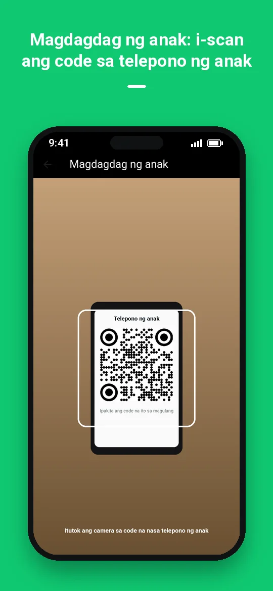 Magdagdag ng anak: i-scan ang code sa telepono ng anak — Haydai
